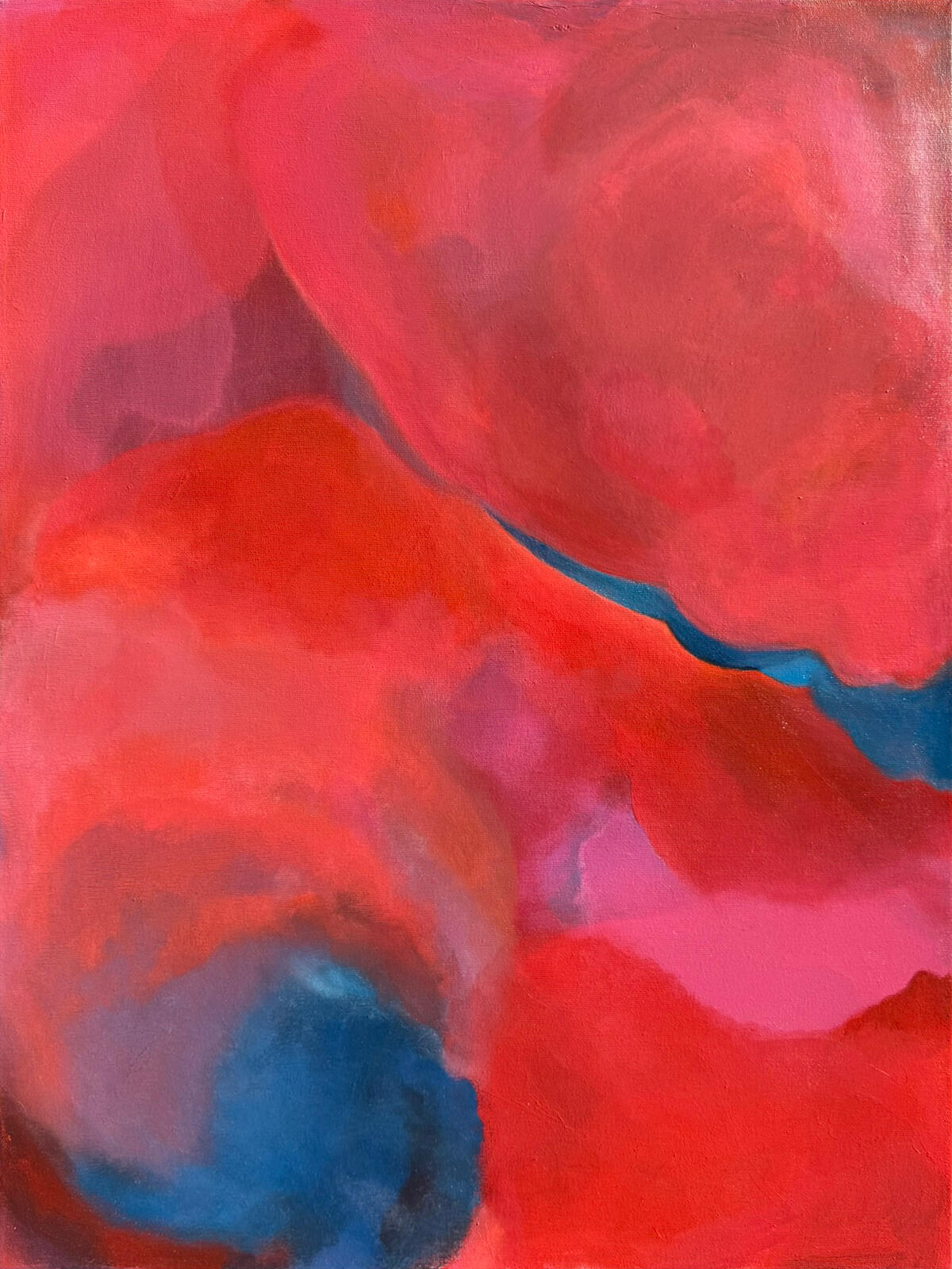 A Space of My Own von Simone Schweiger, abstraktes Gemälde in Korallrot, Rosa, Violett und Blau.