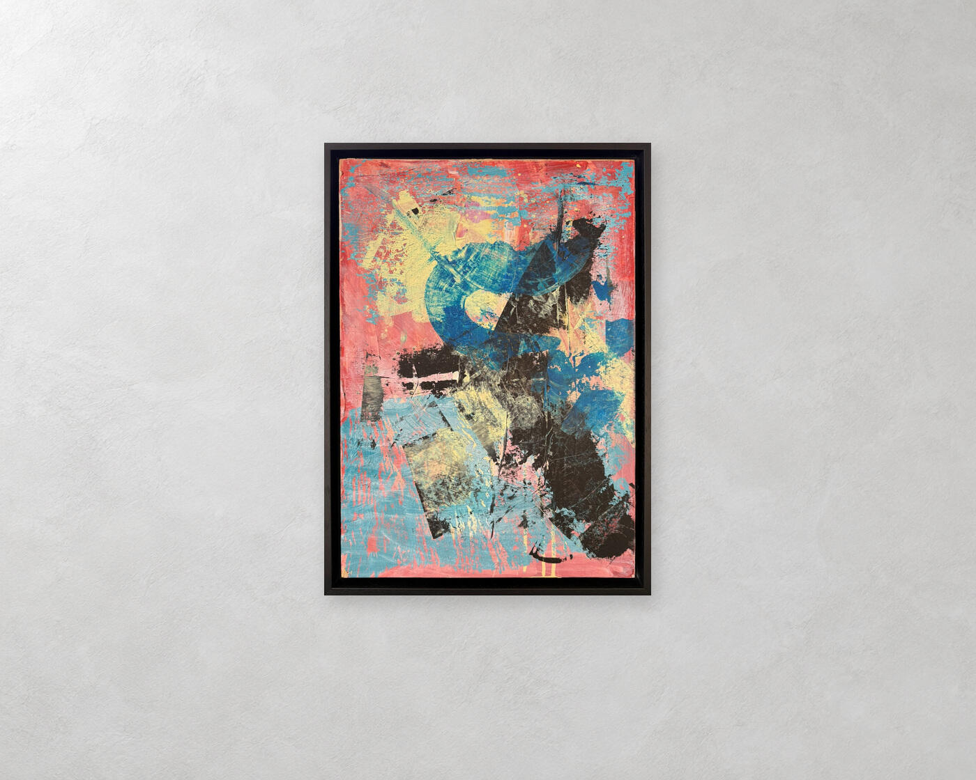 Ohne Titel von Ellen, Acryl auf kaschierter Leinwand, mit dem originalen schwarzen Holz-Schattenfugenrahmen.